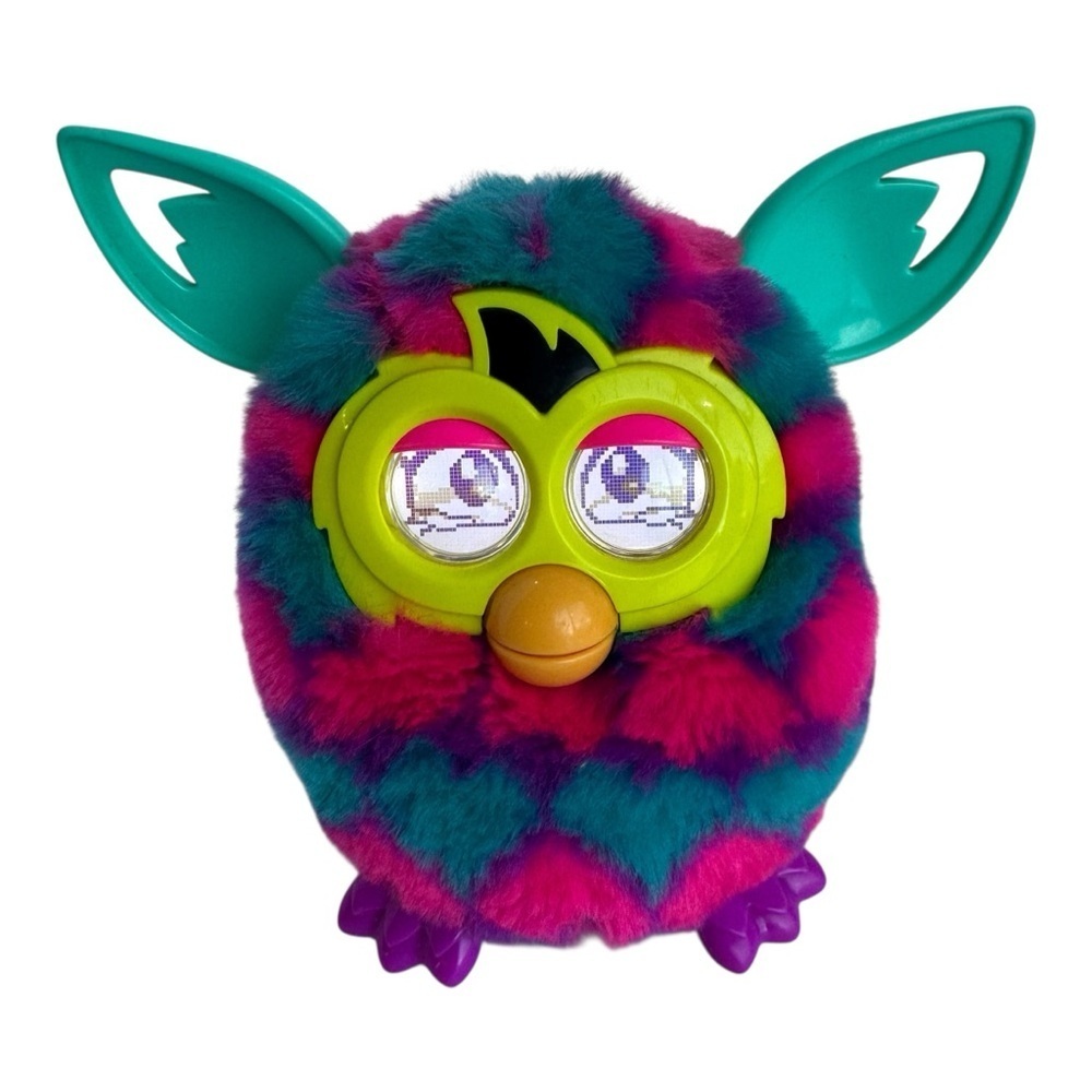 2012 Hasbro Furby BOOM Hearts Blue Teal Pink Interactive Talking Toy Plush EUC